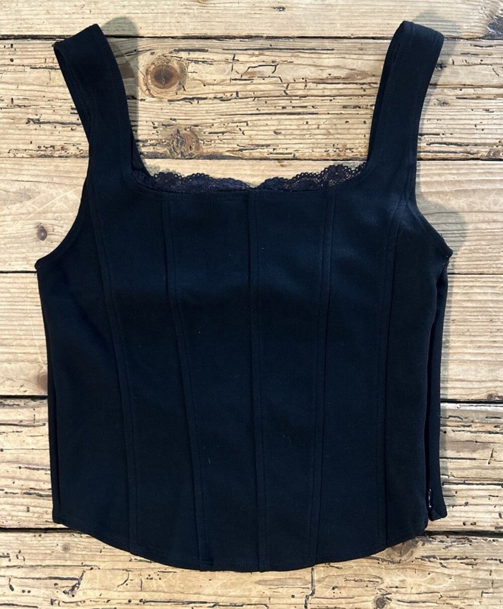 Emerson Lang Women’s Size M Black Corset Lace Trim Tank NWOT